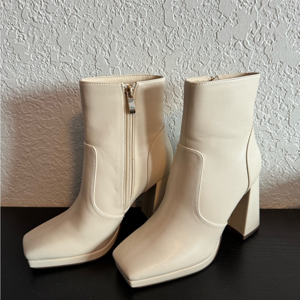 Lulus Lusterr Bone Square Toe Mid Calf Boot Size 6
